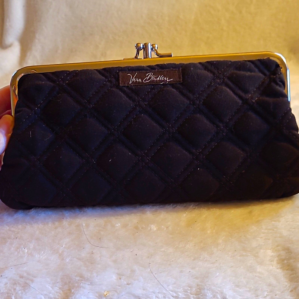 Vera Bradley Dark Brown Quilted Clutch Wallet Kisslock Frame Travel Organizer